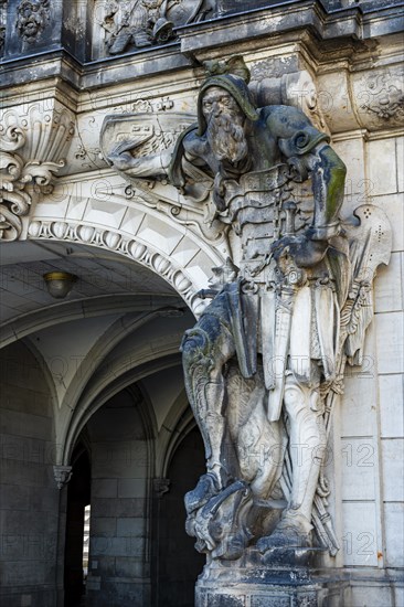 The Georgentor, architectural detail at the Residenzschloss in the inner old town of Dresden,