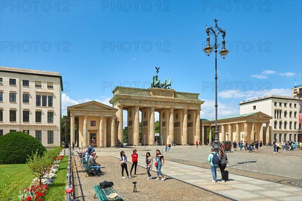 06.07.2020, Germany, Berlin, Strasse des 17. Juni, View of the Brandenburg Gate in west direction,