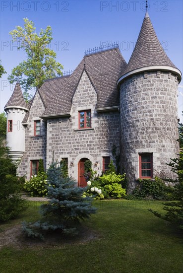 2006 reproduction of a 16th century grey stone and mortar Renaissance castle style residential home