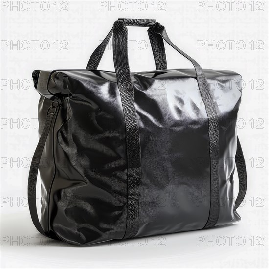 Glossy black tote bag with carrying handles and a simplistic, modern style, ai generated, AI