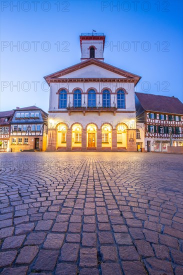 View of an old town, half-timbered houses and streets in a town. Seligenstadt am Main, Hesse