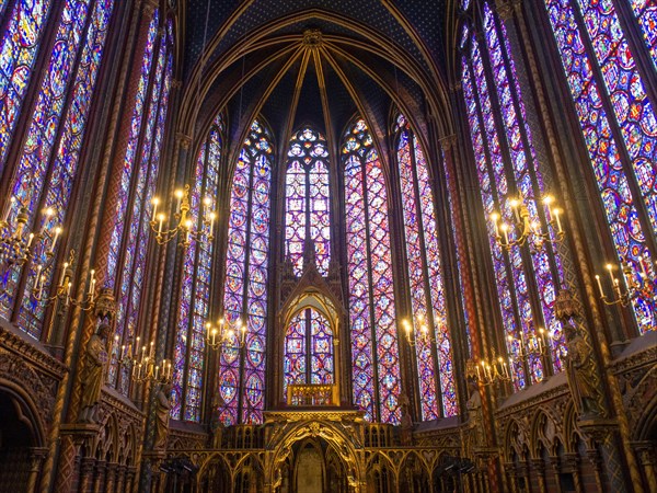 Paris 1er arr. Stained glass of the Holy Chapel (La Sainte Chapelle) built on the Ile de la Cite at