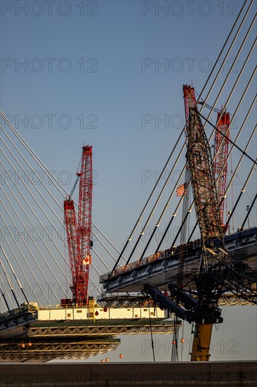 Detroit, Michigan USA -15 April 2024, Construction of the Gordie Howe International Bridge. The