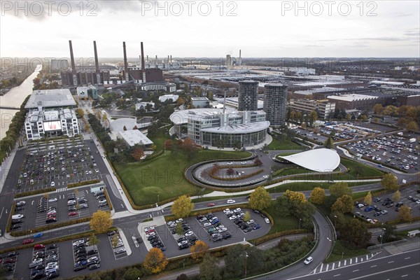 Aerial view of the VW plant and the Autostadt in Wolfsburg, 25 October 2015, Wolfsburg, Lower