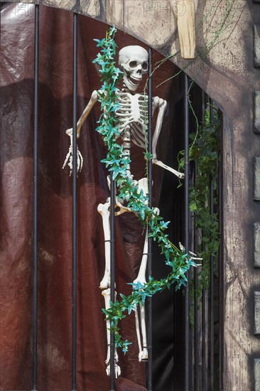 Skeleton with skull on a ghost train, decoration, figure at the Bremen Easter Fair, Buergerweide,