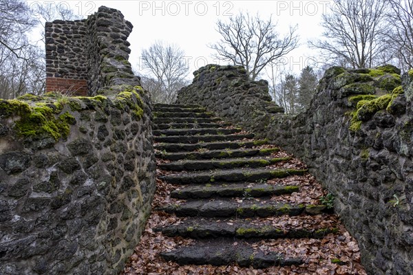 Stone staircase at the grotto in Ludwigslust Palace Park, built in 1788 by court architect Johann