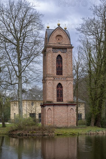 Separate bell tower of the Catholic Church of St Helena in Ludwigslust Palace Park, built around