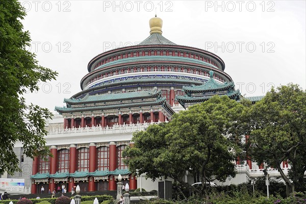 Chongqing City Hall, Chongqing, Chongqing Province, China, A large Chinese-style building with