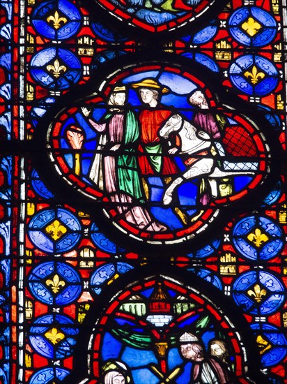 Paris 1er arr. Stained glass of the Holy Chapel (La Sainte Chapelle) built on the Ile de la Cite at