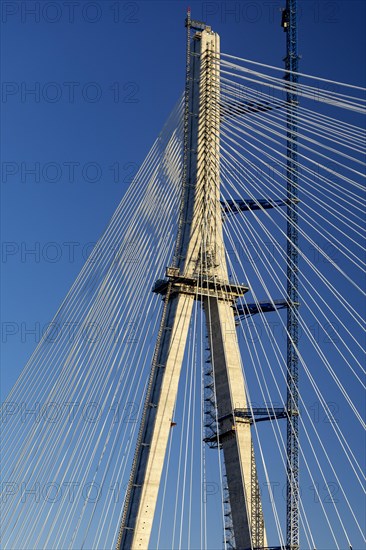 Detroit, Michigan USA -15 April 2024, Construction of the Gordie Howe International Bridge. The