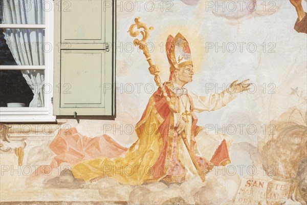Bischoff, Lueftlmalerei on old house facade, Jocherhaus, district Garmisch, Garmisch-Partenkirchen,