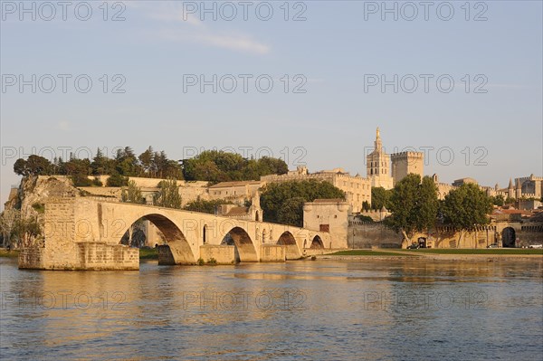Pont Saint Benezet bridge, Palais des Papes and Notre-Dame des Doms cathedral, Avignon, Vaucluse,