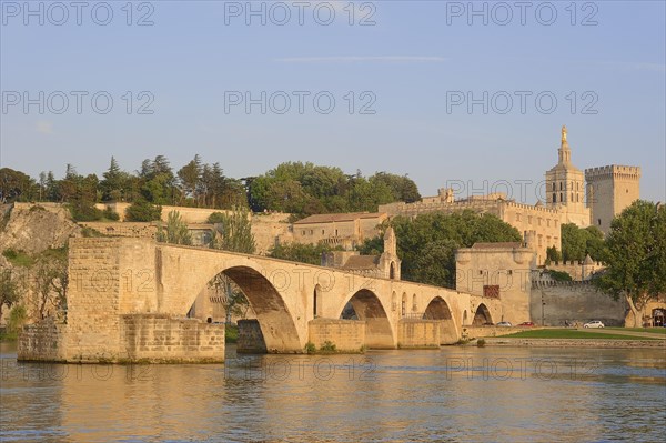 Pont Saint Benezet bridge, Palais des Papes and Notre-Dame des Doms cathedral, Avignon, Vaucluse,
