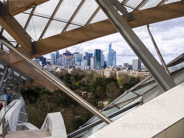 Paris. View on Financial district of La Defense from Louis Vuitton Foundation. Ile de France,