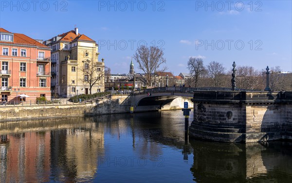 Residential building on the Spree, northern Monbijou Bridge at the Bode Museum, Berlin, Germany,