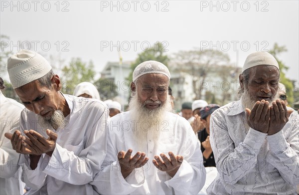 GUWAHATI, INDIA, APRIL 11: Muslims gather to perform Eid al-Fitr prayer at Eidgah in Guwahati,