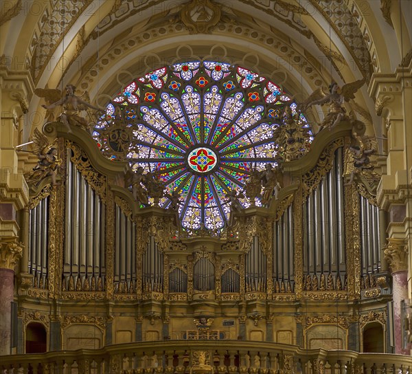Main organ built around 1742, the Gothic rose window at the back, St Roch's Monastery Church,