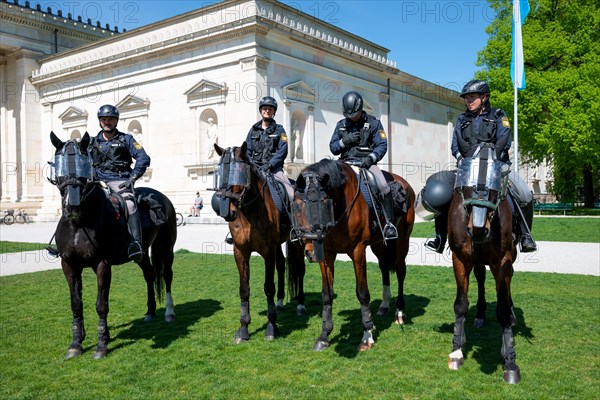 Munich March for Life, protest march against abortion, 13 April 2024, mounted police in front of