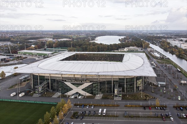 Aerial view of the VFL Wolfsburg football stadium, 25 October 2015, Wolfsburg, Lower Saxony,