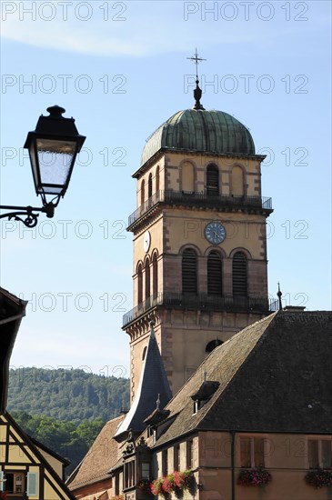 Kaysersberg, Alsace Wine Route, Alsace, Departement Haut-Rhin, France, Europe, Church tower with