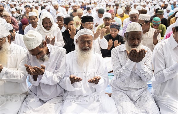 Muslims gather to perform Eid al-Fitr prayer at Eidgah in Guwahati, Assam, India on April 11, 2024.