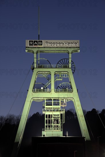Prosper-Haniel colliery, at the blue hour, winding tower, Bottrop, Ruhr area, North