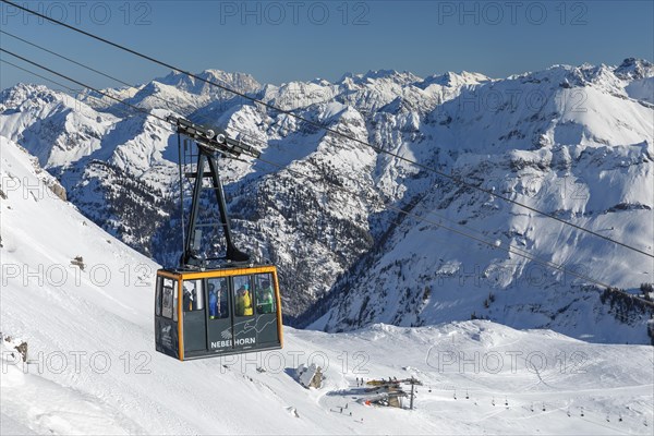 Nebelhorn cable car from the summit station (2224m) to the Hoefatsblick station, Oberstdorf,