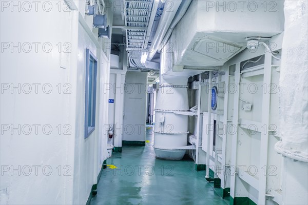 Interior corridor in Korean battleship on display at Unification Park in Gangneung, South Korea,