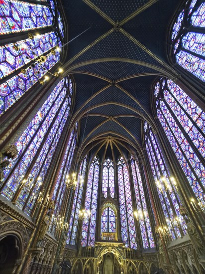 Paris 1er arr. Stained glass of the Holy Chapel (La Sainte Chapelle) built on the Ile de la Cite at