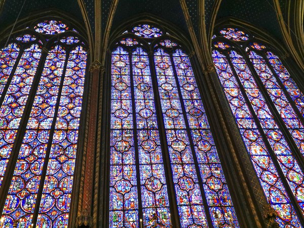 Paris 1er arr. Stained glass of the Holy Chapel (La Sainte Chapelle) built on the Ile de la Cite at