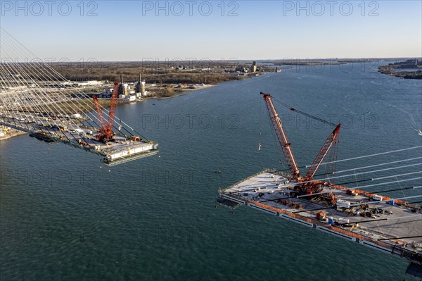 Detroit, Michigan USA -15 April 2024, Construction of the Gordie Howe International Bridge. The
