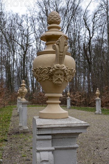 Restored clay vases with imperial busts at the former imperial hall from around 1765 in the palace