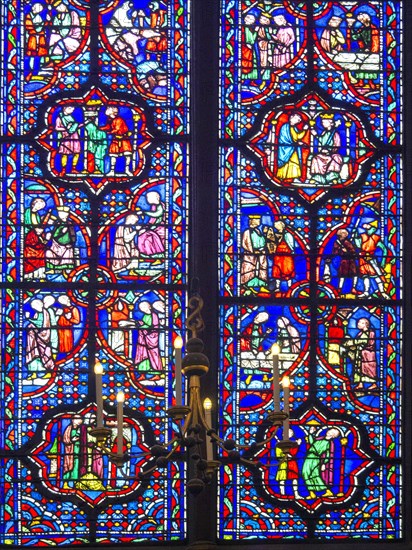 Paris 1er arr. Stained glass of the Holy Chapel (La Sainte Chapelle) built on the Ile de la Cite at