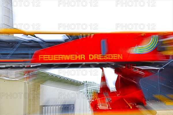 Fire engine Scania, zoomed, DLA (K) 23 12 of the professional fire brigade Dresden FRW 4 Loebtau,