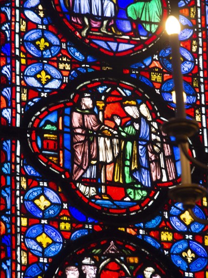 Paris 1er arr. Stained glass of the Holy Chapel (La Sainte Chapelle) built on the Ile de la Cite at