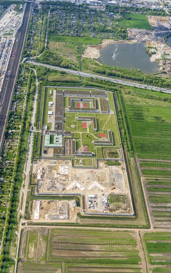 Aerial view, correctional centre, Billwerder, construction, new building, extension, Hamburg,