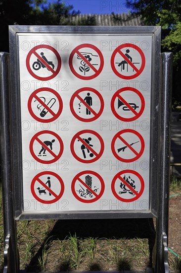 New Summer Palace, Beijing, Beijing, China, Asia, Various prohibition signs with crossed out