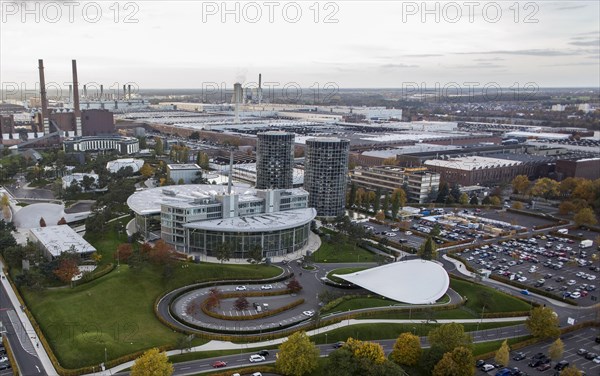 Aerial view of the VW plant and the Autostadt in Wolfsburg, 25 October 2015, Wolfsburg, Lower