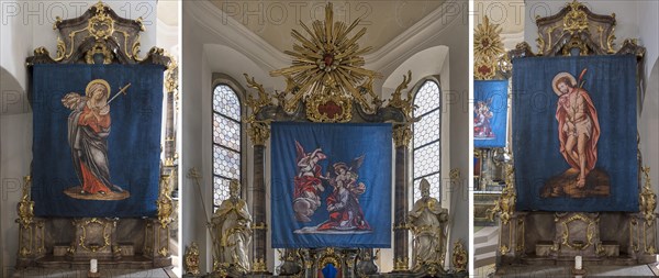 Compilation of three historical Lenten cloths, made in 1726, in front of the altars, St Nicholas