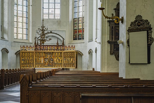 Interior view of the northern transept with former high altar of St Nicholas' Church in St Mary's