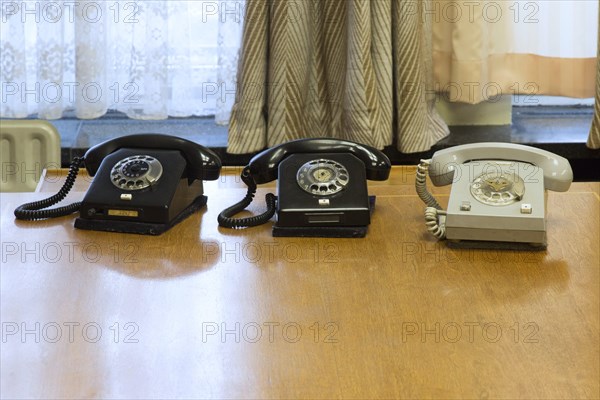 Stasi Museum in the former MfS building. Telephones in the antechamber of the former head of the