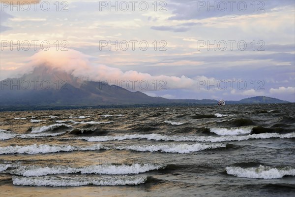 Lake Nicaragua, in the background the island of Ometepe, Nicaragua, Dramatic view of a lake with