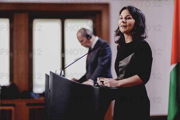 (R-L) Annalena Baerbock (Alliance 90/The Greens), Federal Foreign Minister, and Ayman Safadi,