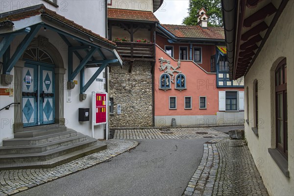 Historic factory building, at the time of the photo the seat of the Isny public library, and parts