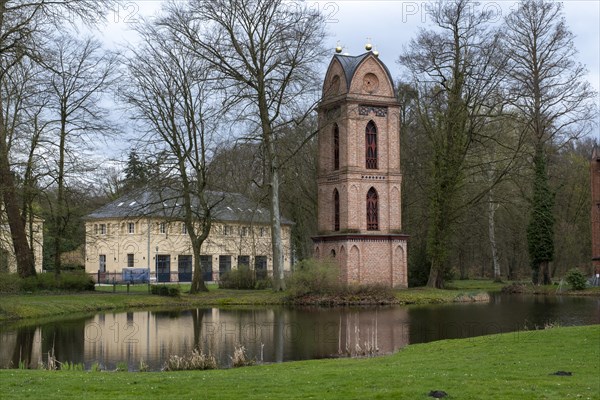 Separate bell tower of the Catholic Church of St Helena in Ludwigslust Palace Park, built around