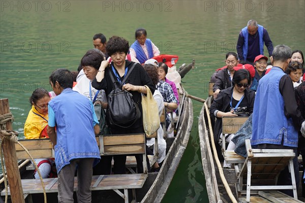Special boats for the side arms of the Yangtze, for river cruise ship tourists, Yichang, China,