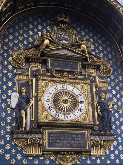 Paris 1er arrondissement. Conciergerie clock, oldest in Paris, Ile de la cite, Ile de France,