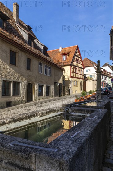 Black Eagle Fountain, Judengasse, Rothenburg ob der Tauber, Middle Franconia, Bavaria, Germany,