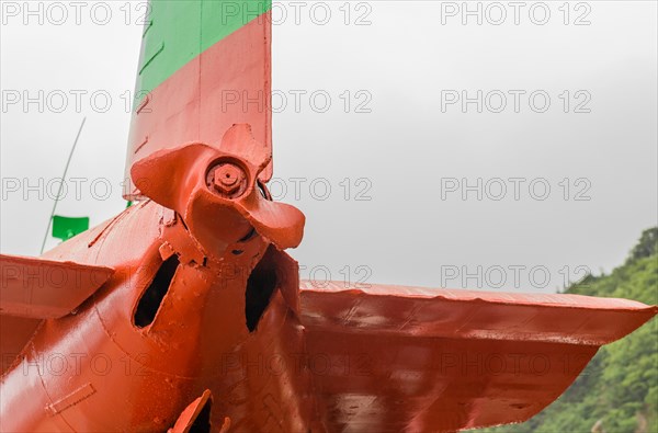 Aft section of North Korean submarine with damaged propeller on display at Unification Park in