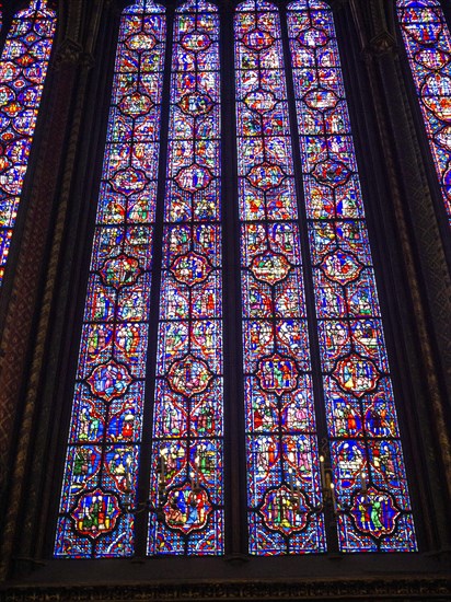 Paris 1er arr. Stained glass of the Holy Chapel (La Sainte Chapelle) built on the Ile de la Cite at